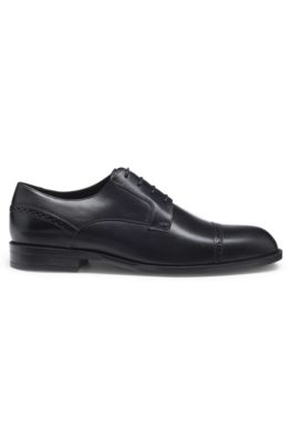 Leather Derby shoes with brogue details, Black