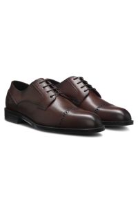 Leather Derby shoes with brogue details, Dark Brown