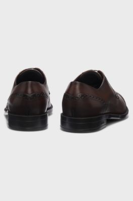 Leather Derby shoes with brogue details, Dark Brown