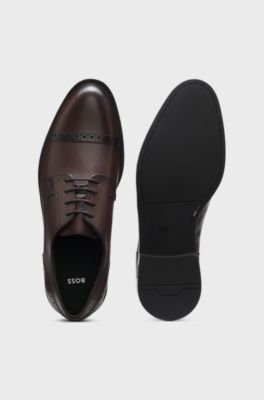 Leather Derby shoes with brogue details, Dark Brown