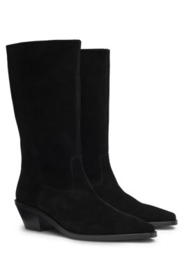 Suede boots with Cuban heel, Black