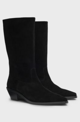 Boots aus Veloursleder mit kubanischem Absatz, Schwarz