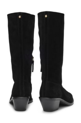 Suede boots with Cuban heel, Black