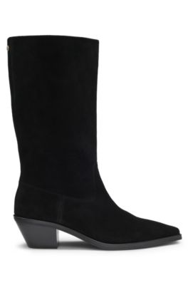 Suede boots with Cuban heel, Black