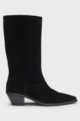 Bottines en cuir su&eacute;d&eacute; &agrave; talon cubain, Noir