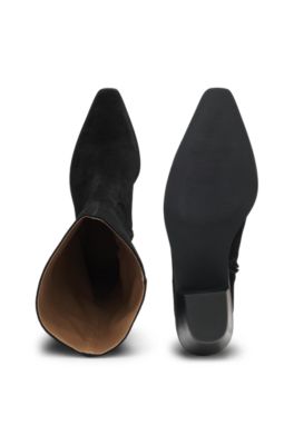 Suede boots with Cuban heel, Black