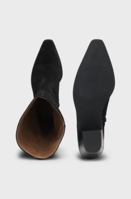 Boots aus Veloursleder mit kubanischem Absatz, Schwarz