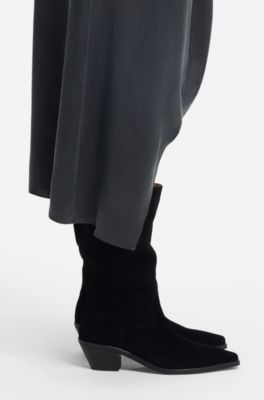 Bottines en cuir su&eacute;d&eacute; &agrave; talon cubain, Noir