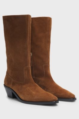 Suede boots with Cuban heel, Brown