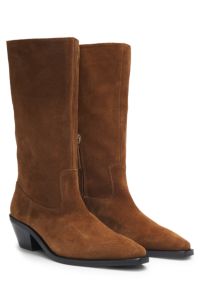 Suede boots with Cuban heel, Brown