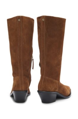 Suede boots with Cuban heel, Brown