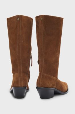 Suede boots with Cuban heel, Brown