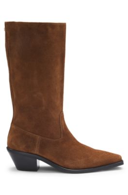 Suede boots with Cuban heel, Brown