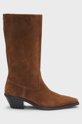 Suede boots with Cuban heel, Brown