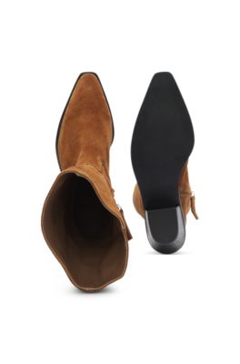 Suede boots with Cuban heel, Brown
