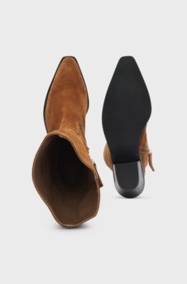 Suede boots with Cuban heel, Brown