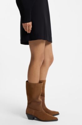 Suede boots with Cuban heel, Brown