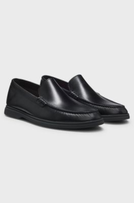 Leather moccasins with embossed logo, Black