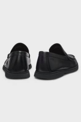 Leather moccasins with embossed logo, Black