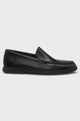 Leather moccasins with embossed logo, Black