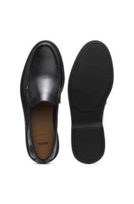 Leather moccasins with embossed logo, Black