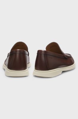 Leather moccasins with embossed logo, Brown