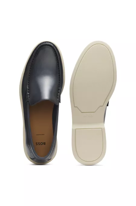Leather moccasins with embossed logo