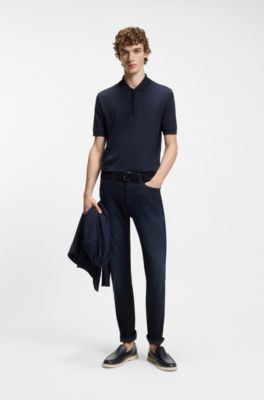 Leather moccasins with embossed logo, Dark Blue