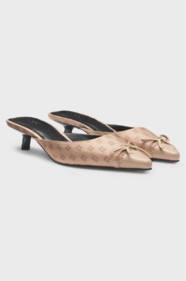 Stacked-logo mules with bow trim, Beige