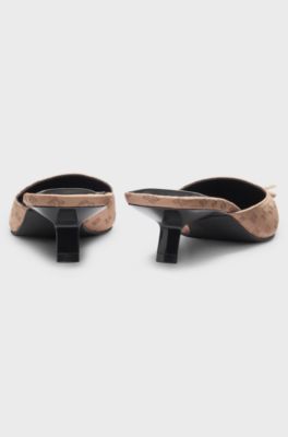 Stacked-logo mules with bow trim, Beige