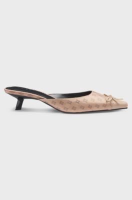 Stacked-logo mules with bow trim, Beige