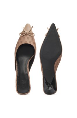 Stacked-logo mules with bow trim, Light Brown