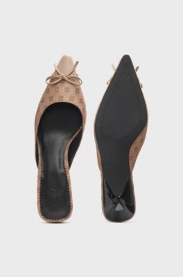 Stacked-logo mules with bow trim, Beige
