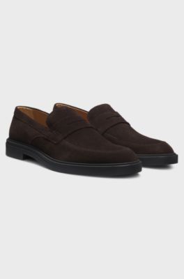 Suede loafers with rubber sole, Dark Brown