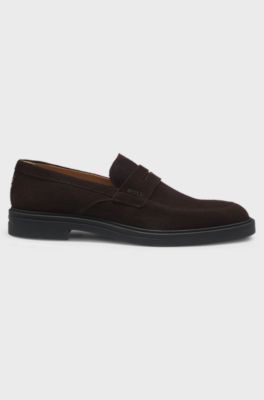 Suede loafers with rubber sole, Dark Brown