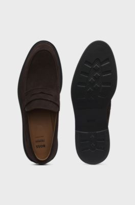 Suede loafers with rubber sole, Dark Brown