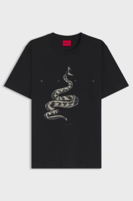 T-shirt van katoenen jersey met verspreid logo, Zwart