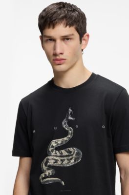 Cotton-jersey T-shirt with spaced-out logo, Black