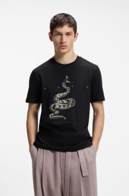 Cotton-jersey T-shirt with spaced-out logo, Black