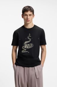 T-shirt in jersey di cotone con logo distanziato, Nero