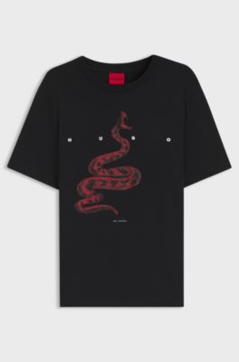 Cotton-jersey T-shirt with spaced-out logo, Black