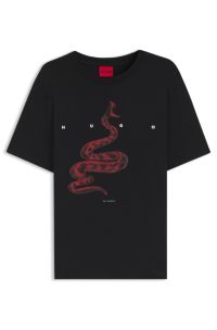 Camiseta de punto de algod&oacute;n con logo espaciado, Negro