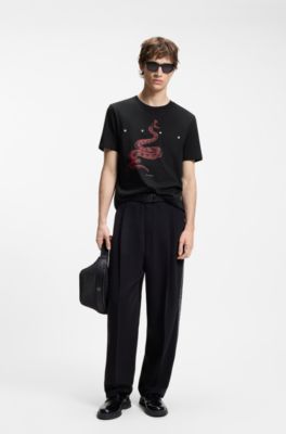 Cotton-jersey T-shirt with spaced-out logo, Black