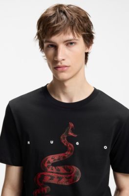 Cotton-jersey T-shirt with spaced-out logo, Black