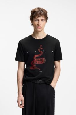 Cotton-jersey T-shirt with spaced-out logo, Black