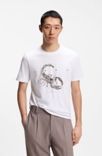 T-shirt in jersey di cotone con logo distanziato, Bianco