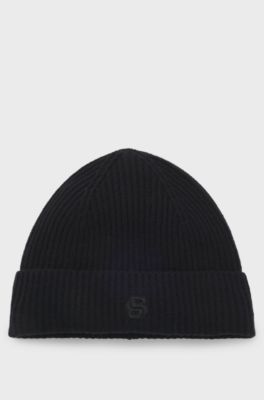 Wool-cashmere beanie hat with Double B monogram, Black