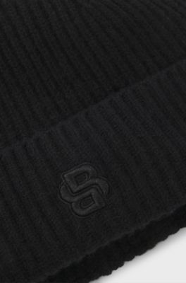 Wool-cashmere beanie hat with Double B monogram, Black