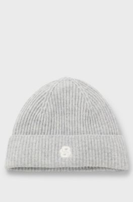 Wool-cashmere beanie hat with Double B monogram, Light Grey