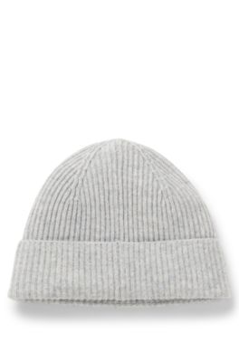 Wool-cashmere beanie hat with Double B monogram, Light Grey